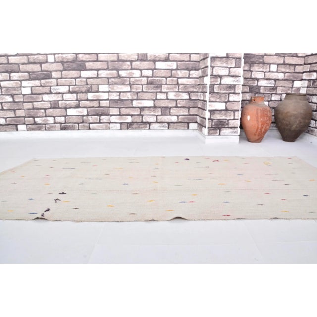 Mid-Century Modern 1960s Minimalist Designer Turkish Hemp Kilim Rug For Sale - Image 3 of 11