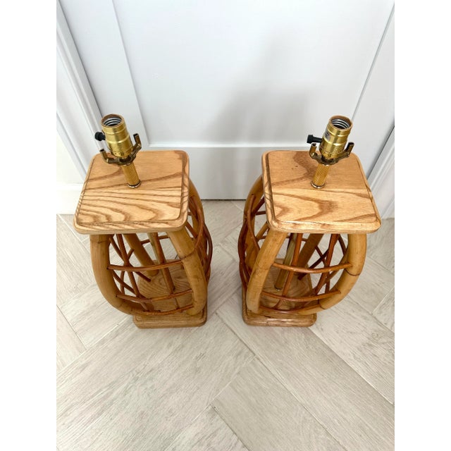 Serena & Lily Vintage Tall Bent Bamboo Rattan Table Lamps - a Pair For Sale - Image 4 of 5