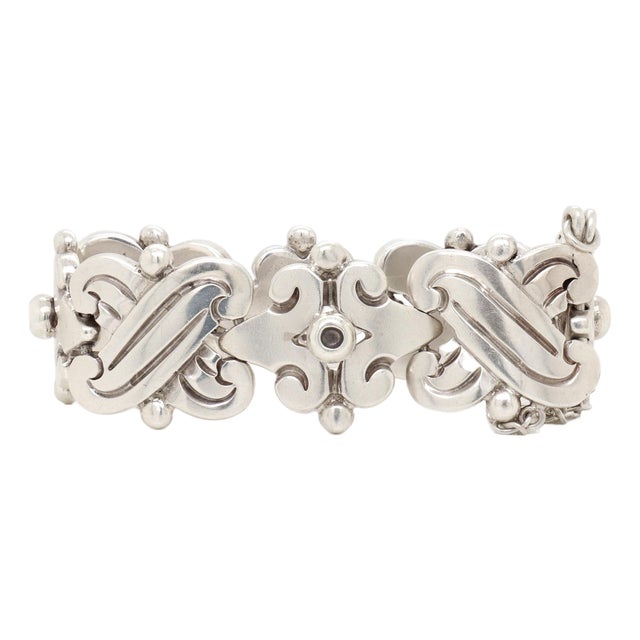 Signed Hector Aguilar Mexican Mid-Century Sterling Silver Fertility Bracelet For Sale