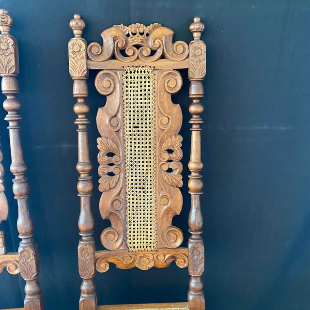 Pair of Walnut 19th Century William and Mary Caned Tall Back Chairs For Sale In Portland, ME - Image 6 of 12