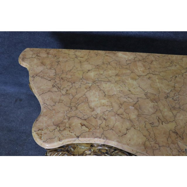 French French Louis XV Style Carved Walnut Giltwood Console Table With Marble Top For Sale - Image 3 of 11