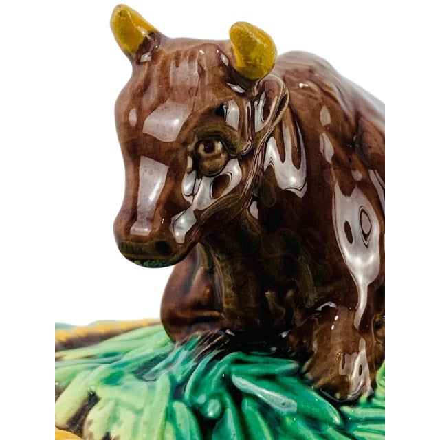 Ceramic George Jones Majolica Cow Cheese Dome and Stand, Pink Ground, English 1873 For Sale - Image 7 of 13