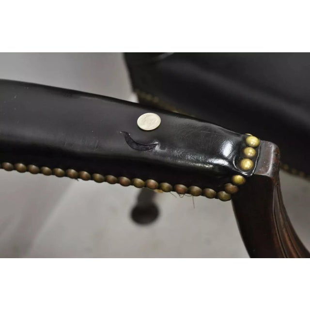 Green Early 20th Century Antique English Georgian Style Dark Green Leather Library Office Chairs - a Pair For Sale - Image 8 of 12