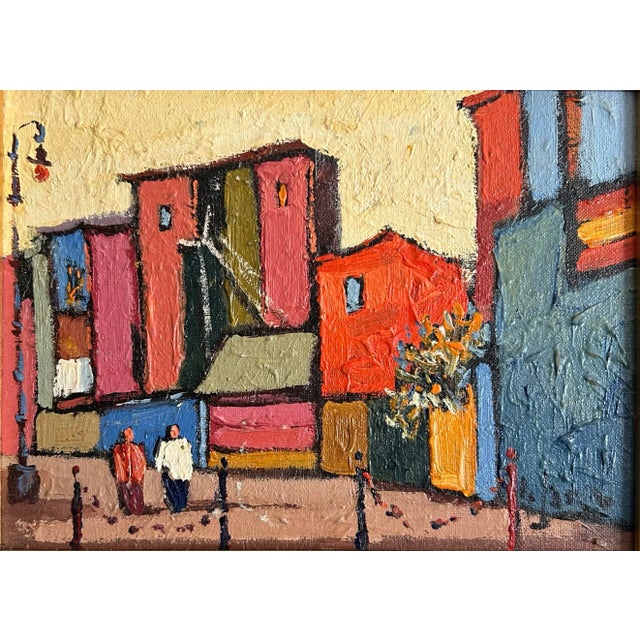 Vintage Oil Painting Abstract Street View With Bright Colors by Rodolfo Jara For Sale - Image 4 of 6