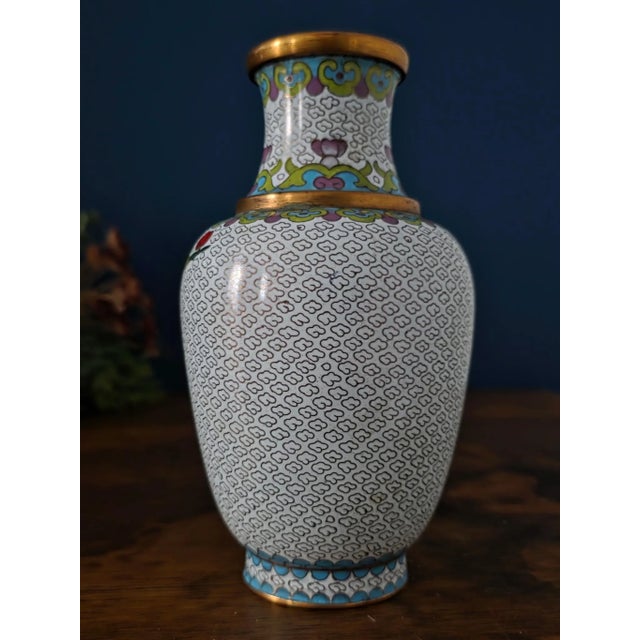 Vintage Chinese Enameled Cloisonné Vase Set For Sale - Image 16 of 18