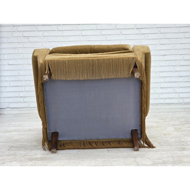 Vintage Danish Highback Chair in Yellow Furniture Velour, 1970s For Sale - Image 16 of 18