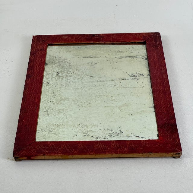 Early 19th Century Primitive Distressed Mirror in Wood Frame With Unique Pattern For Sale - Image 4 of 5