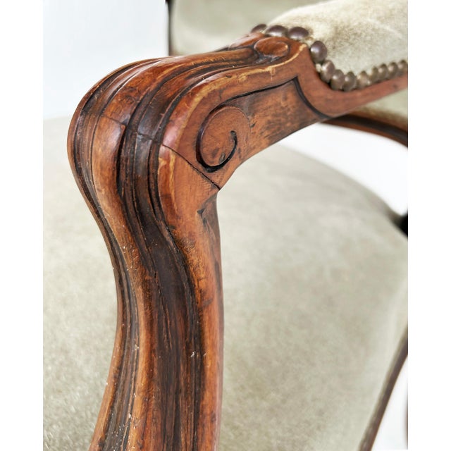 Late 20th Century Italian Chateau d'Ax Carved Armchairs in Suede With Brass NailHeads, Pair For Sale - Image 10 of 16