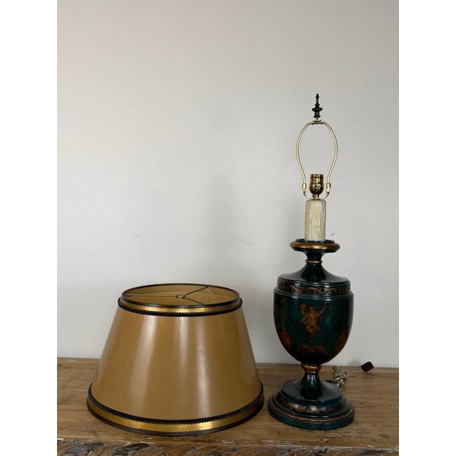 Mid 20th Century Italian Neoclassical Tole Urn Table Lamp Hand Painted Original Parchment Shade For Sale - Image 12 of 18