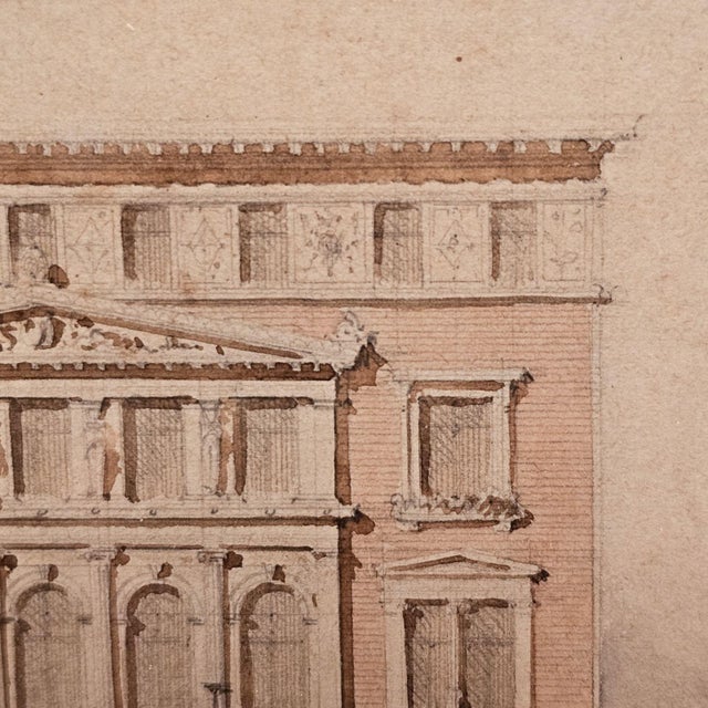 Early 19th Century Neoclassical Architectural Drawing With Watercolor, Probably Circa 1800 For Sale - Image 5 of 5