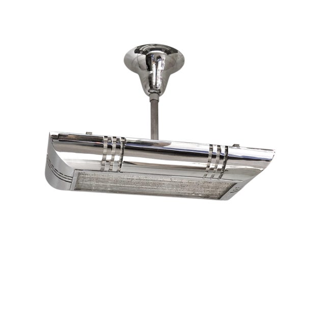 Mid 20th Century French Modernist Art Deco Billiard Chandelier Highly Polished Nickel & GlassRods For Sale - Image 13 of 18