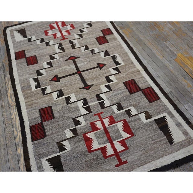 Sublime Gray Background, Red and Black Color With Geometric Pattern Design Antique American Navajo Rug For Sale - Image 4 of 15