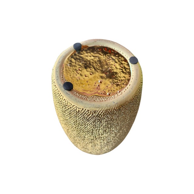 Modern Modern Full Gilt Gold Textured Ceramic Vase For Sale - Image 3 of 6