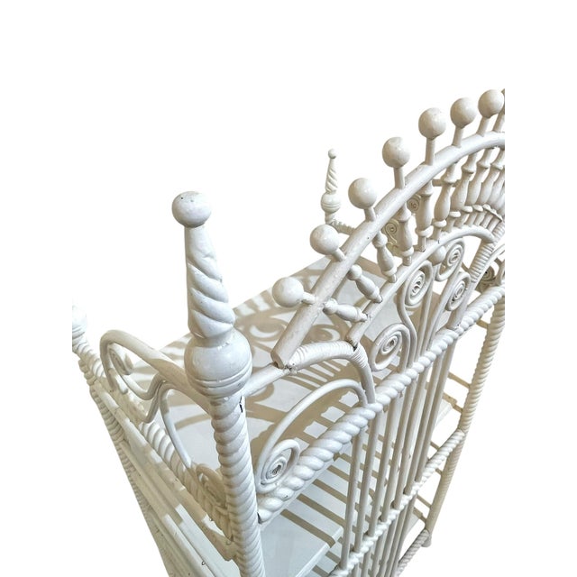 Antique French Provincial Style White Painted Wicker Stick and Ball Etagere Shelf For Sale - Image 12 of 17