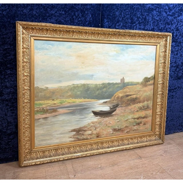 A.Monier, Lakeside Landscape, 1890s, Oil on Canvas For Sale - Image 4 of 13