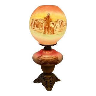 Rare Antique Victorian Gone With the Wind Lamp Matching Hand-Painted Companion Shades For Sale