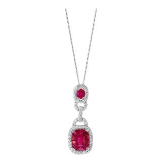 3.5 Carat Natural Burma Ruby and Diamond Pendant or Necklace in 18 Karat Gold For Sale
