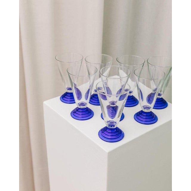Blue Postmodern Glasses, 1980s, Set of 8 For Sale - Image 8 of 11