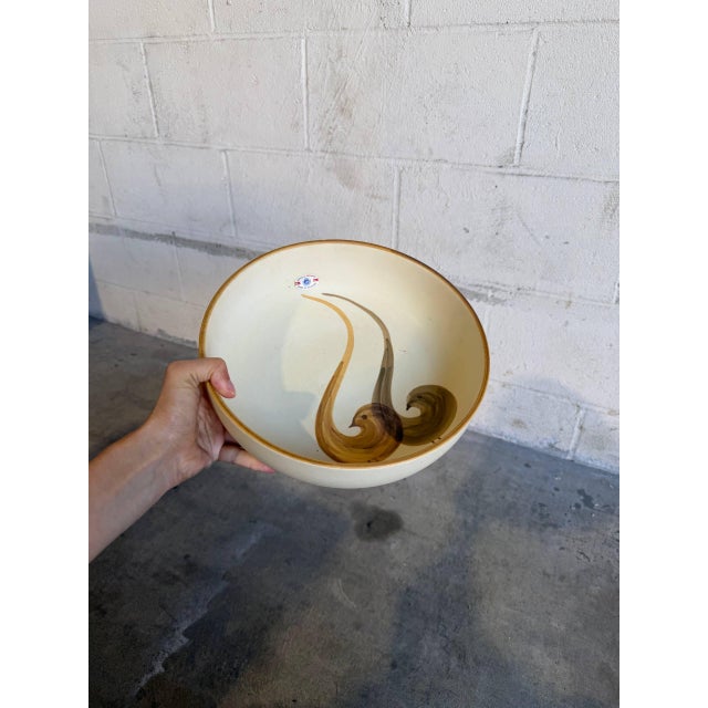 1960s Mid-Century Modern Large Serving Bowl Hand Painted Birds Søholm Keramik Denmark For Sale - Image 9 of 10