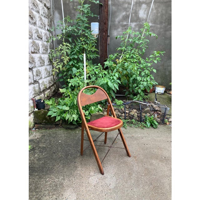 Set of Four High Quality Vintage Art Deco Wooden Theatre Folding Chairs with Original Hardwood Finish and Bentwood Seat...