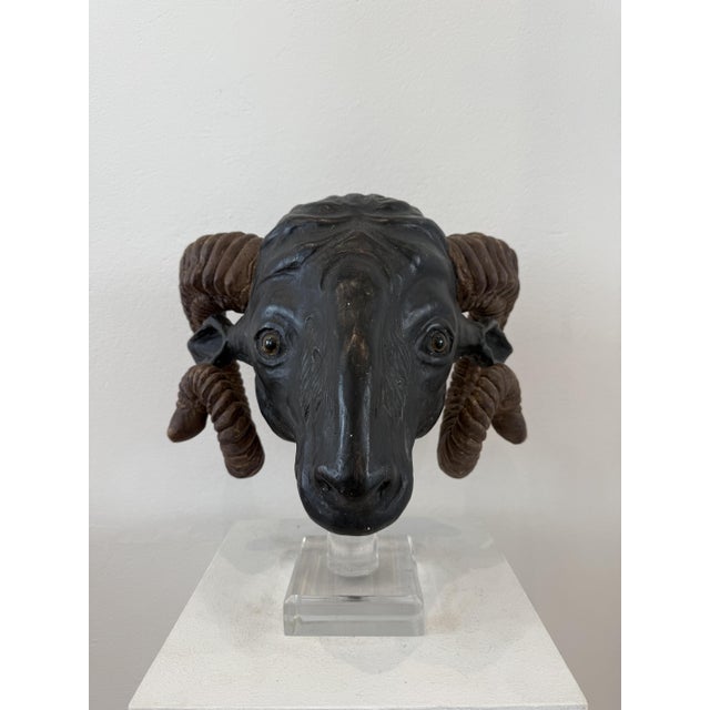 Rustic Northern European Artist, Ram's Head, 19th Century, Wood For Sale - Image 3 of 14