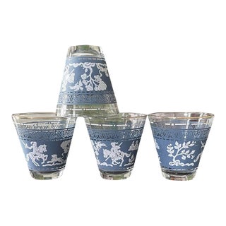 Set of Four (4) Blue 1960s Hellenic Cocktail Glasses For Sale