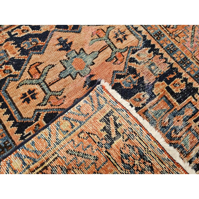 Vintage Persian Heriz Karajah Rug, Hand-Knotted Wool, Geometric Pattern, Blue & Rust-Red, 3x4 For Sale - Image 12 of 14
