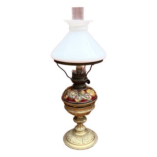 Vintage Oil Lamp with Floral Decoration, 1970s For Sale