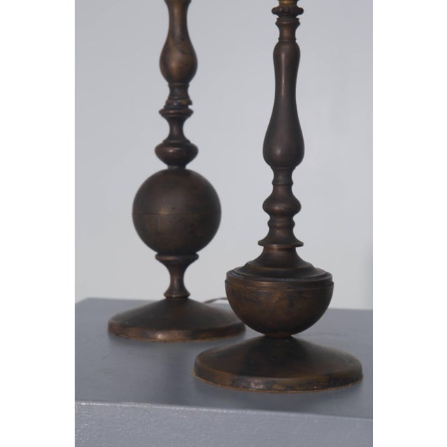 Vintage Art Deco Italian Bronze Candlesticks Table Lamps, 1930, Set of 2, in Very Good conditions. Designed 1920 to 1949...