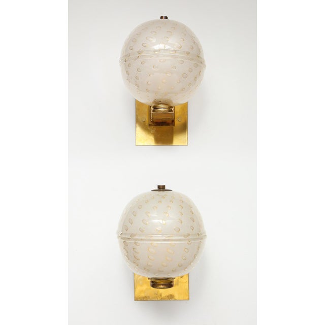 White Bespoke Murano Glass Sphere-Shaped Sconces - a Pair For Sale - Image 8 of 8