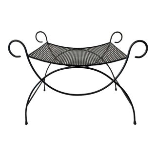 Mid 20th Century Modern Black Wrought Iron Bench For Sale