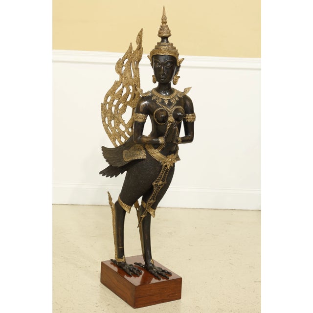 Bronze Water Goddess or Tibetan Statue on Wood Base For Sale - Image 12 of 12