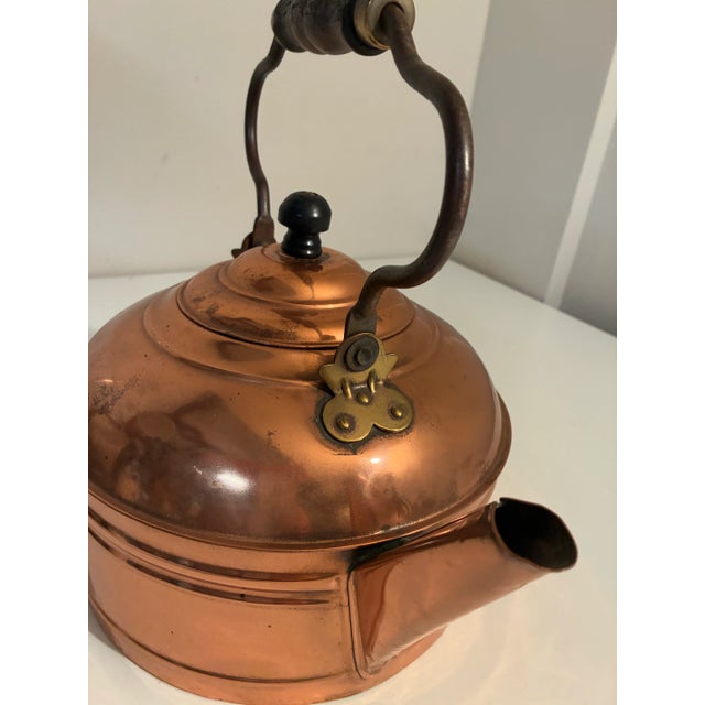 Wood Vintage Copper Tea Kettle For Sale - Image 7 of 9