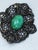 Whiting & Davis Vintage 1960s Victorian Revival Filigree Floral Brooch Green Cabochon Statement Pin For Sale - Image 4 of 12