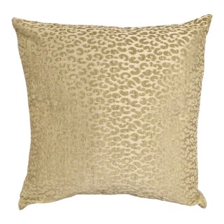 Cheetah Luxurious Cream and Chartreuse Green Square Pillow With Feather Insert For Sale