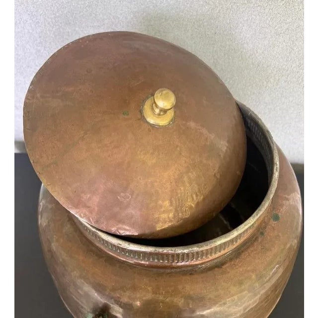 Large Antique Lidid Copper Pot/Cauldron Made in Turkey For Sale - Image 4 of 9