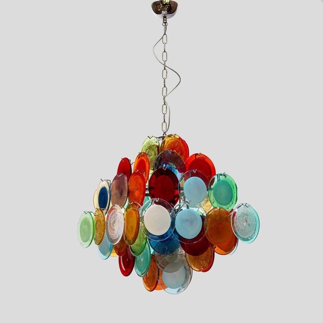 1980s Pulegoso and Sommerso Glass Disc Chandelier from Vistosi, 1980s For Sale - Image 5 of 13