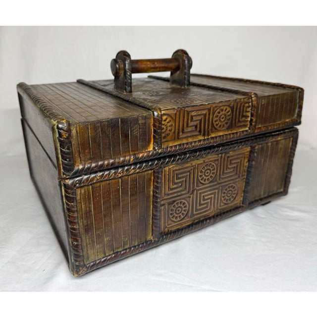 Mid 20th Century Chinese Bamboo Coiled Rattan Wood Box Embossed Patterning For Sale - Image 12 of 12