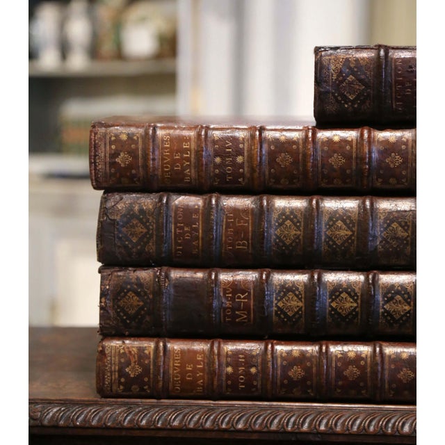 French Early 18th Century French Leather Bound Books Dated 1727-1748, Set of 9 For Sale - Image 3 of 12