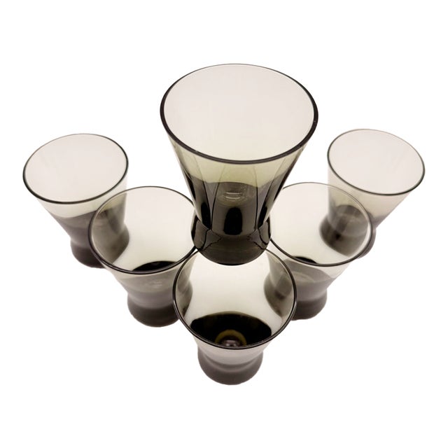 Set of 6 1960s Smokey Mid Century Finland Martini Glasses For Sale