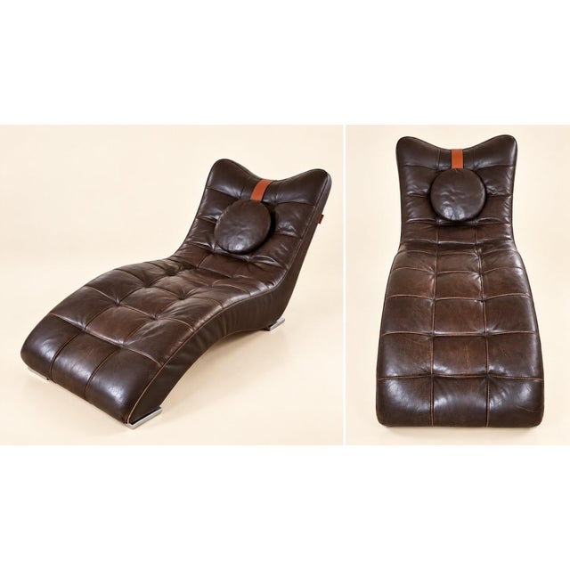 S-Shaped Chaise Longue in Chocolate Leather with Button Tufting, 1970s For Sale - Image 3 of 9