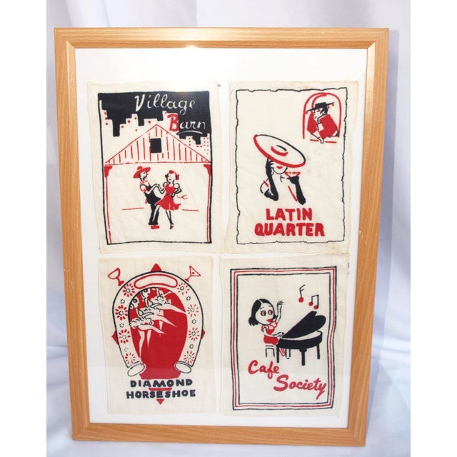 1930/1940s Linen Night Club Bar Napkins Framed - Set of 4 For Sale - Image 4 of 6