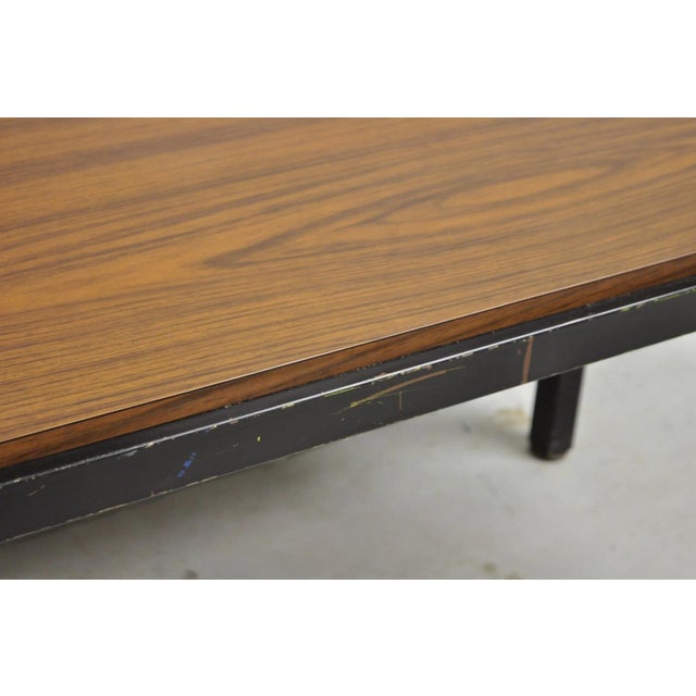 Metal Vintage Mid Century Modern Steel Metal & Faux Rosewood Laminate Coffee Table For Sale - Image 7 of 14