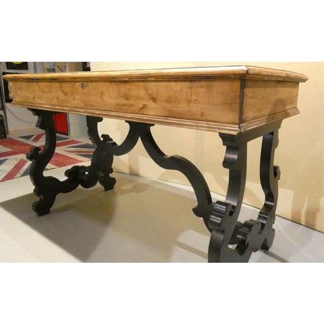 Desk "fratino" restored and revisited. The classic lyre-shaped legs are made of solid walnut, stained ebony color. The...