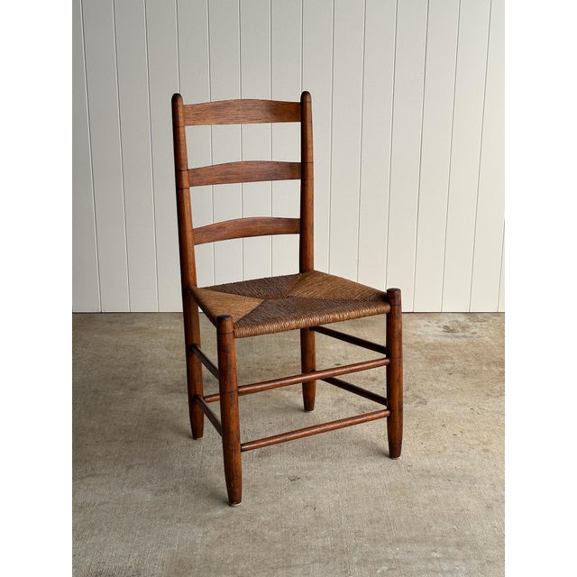 Rustic Antique Ladderback Chair With Hand-Woven Rush Seat For Sale - Image 3 of 18