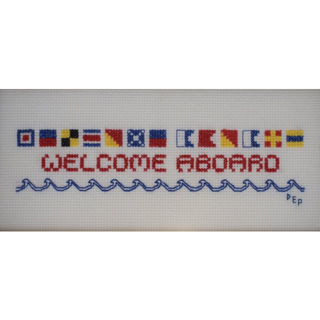 Traditional Nautical Needlepoint "Welcome Aboard" W/ Signal Flag For Sale - Image 3 of 3