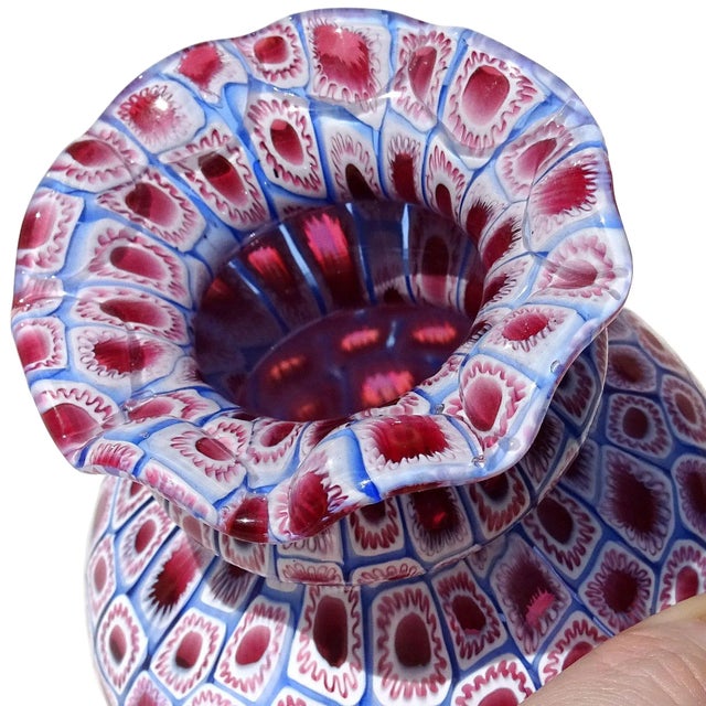 Vintage Murano Fratelli Toso Amethyst Pink Blue White Millefiori Flower Mosaic Italian Art Glass Bud Vase For Sale In Orlando - Image 6 of 9