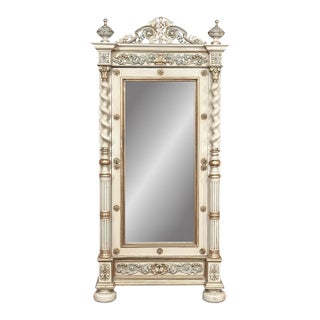 19th Century French Renaissance Revival Painted Mirrored Armoire With Barley Twist Columns For Sale