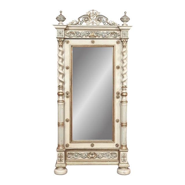 19th Century French Renaissance Revival Painted Mirrored Armoire With Barley Twist Columns For Sale
