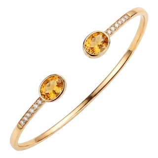 Natural Citrine Stackable Cuff Bangle - Dainty Minimalist Open Cuff Bangle Bracelet For Sale